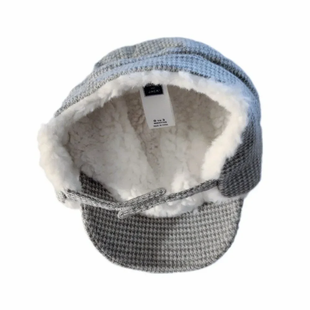 Janie&Jack Gray Plaid Sherpa Trapper Hat sz 0-3M